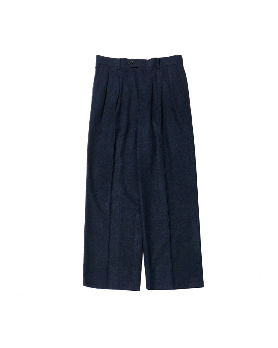 VIRGIN WOOL AND CASHMERE FLANNEL 2-TUCK STRAIGHT SLACKS